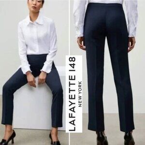 Lafayette 148 Bleecker Virgin Wool Straight Leg Trousers Size 14 Black